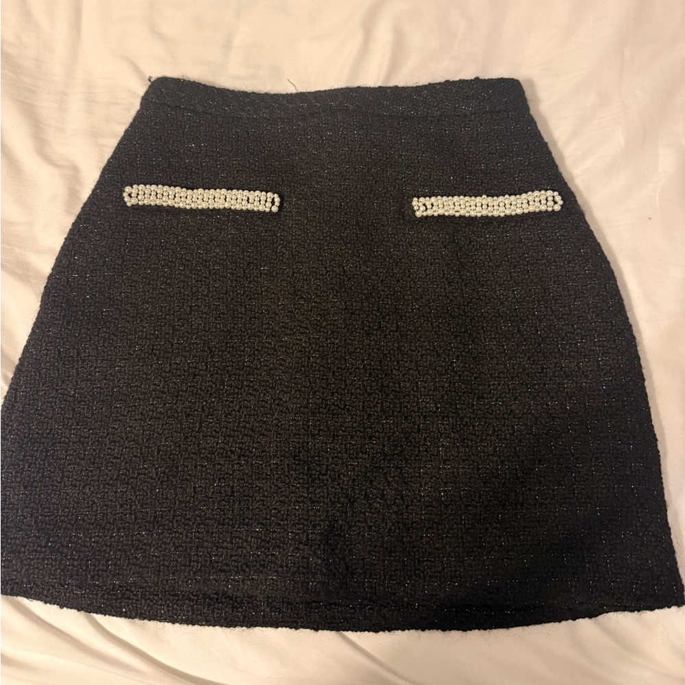 Aqua Embellished Tweed Skirt